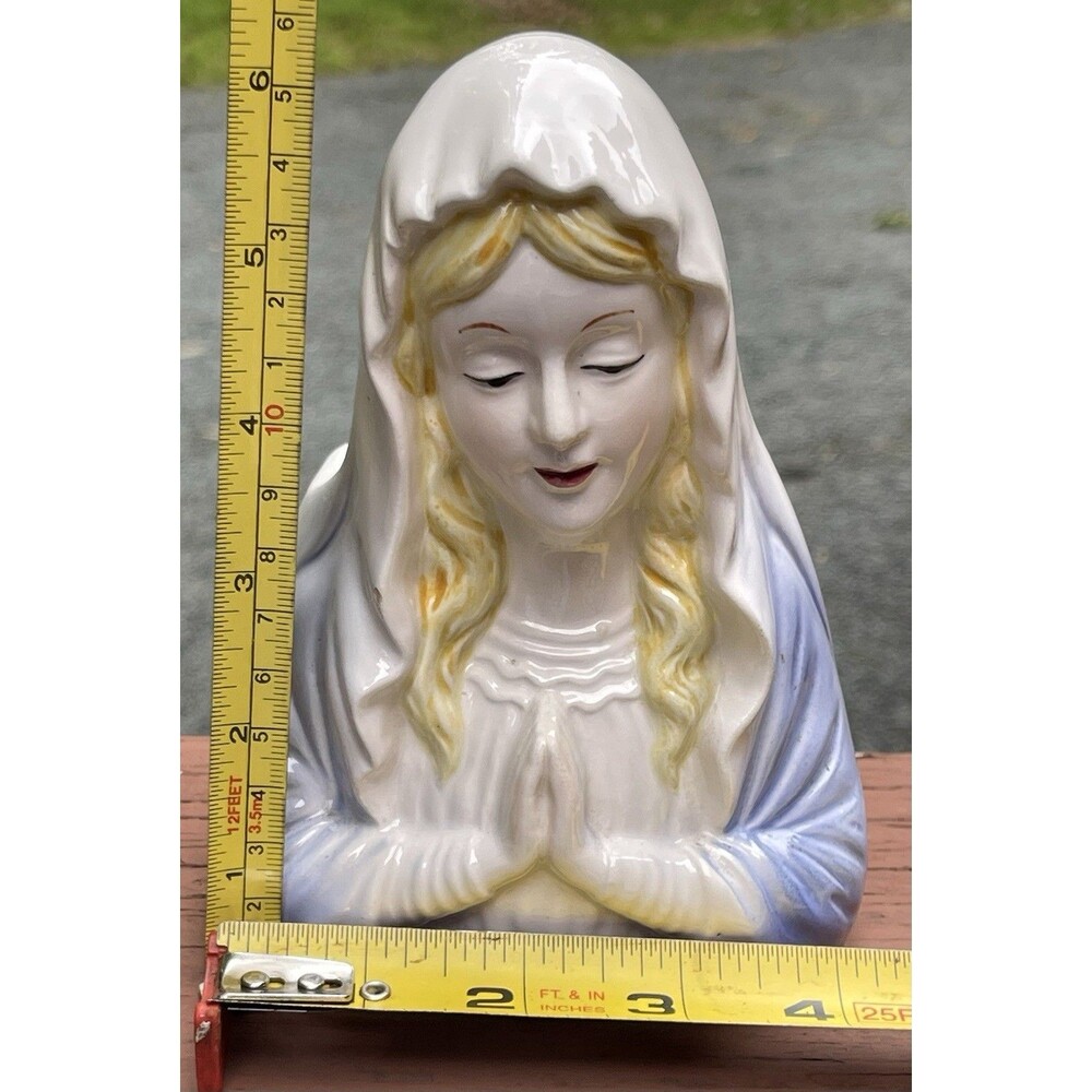 VTG Relpo Blessed Virgin Mary Ceramic Bust Planter 677 Madonna Japan 1950s - Picture 7 of 12